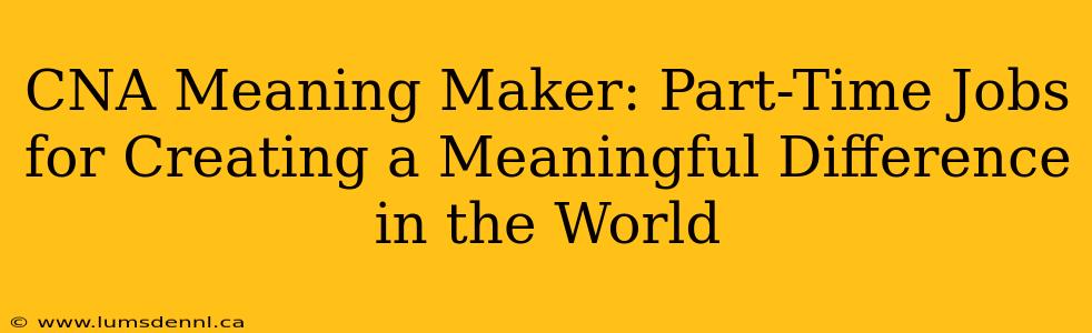 CNA Meaning Maker: Part-Time Jobs for Creating a Meaningful Difference in the World